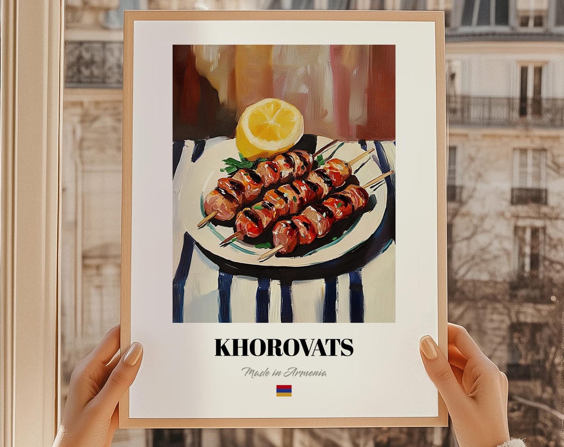 Khorovats Armenian Barbecue Skewers Painted Grilled Meat Poster