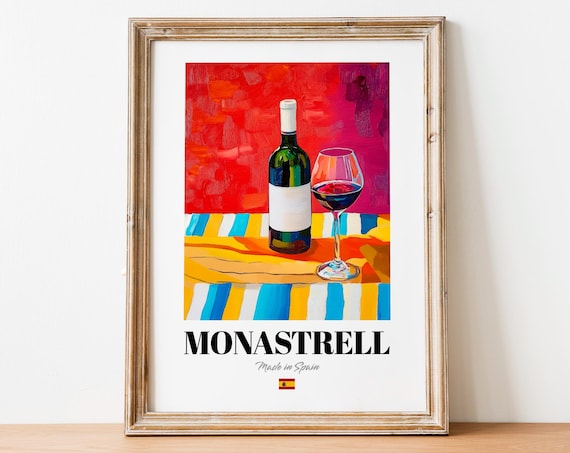 Monastrell Wine Wall Art Print Poster Rustic Red Artwork For Kitchens