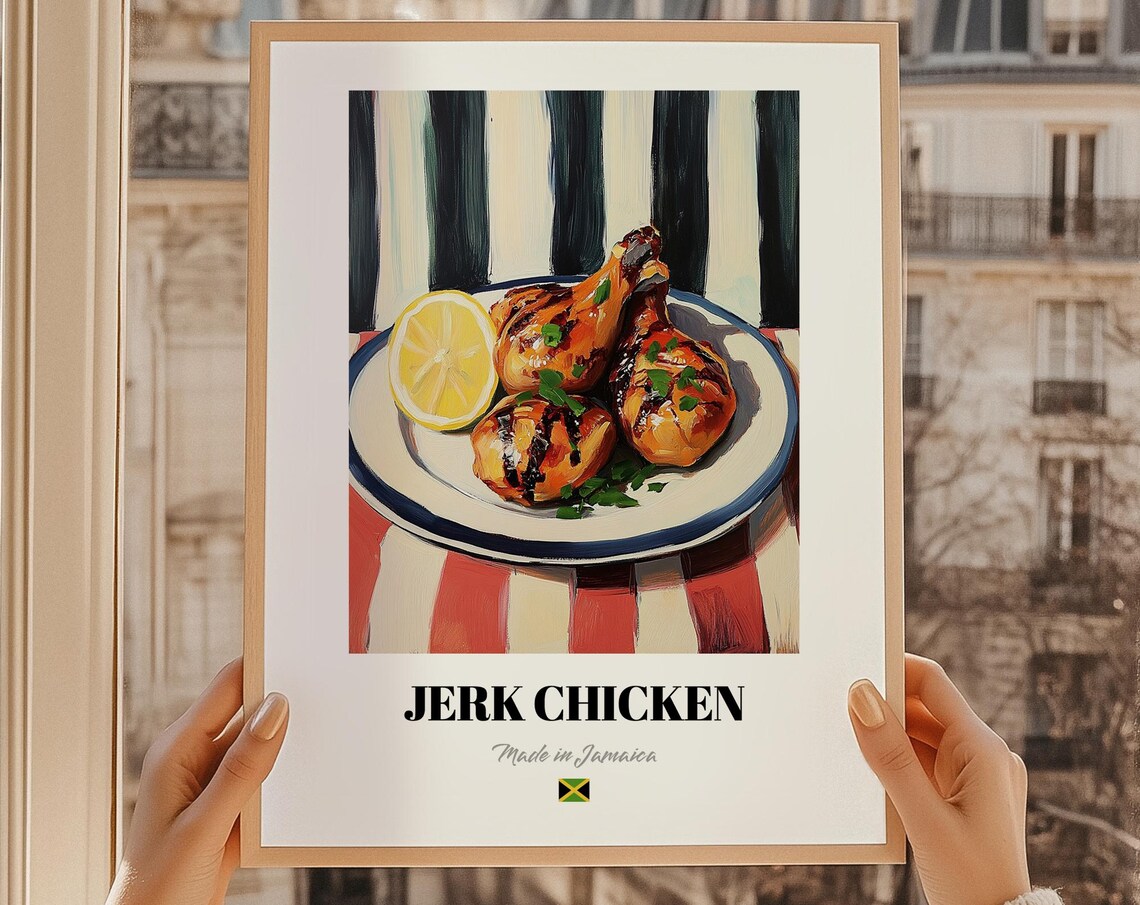 Jerk Chicken Jamaican Grilled Cuisine Food Art Kitchen Decor Poster