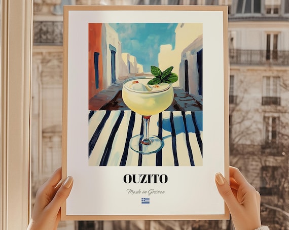Ouzito Greek Cocktail Poster Bar Dcor Wall Art Friend Gift Kitchen