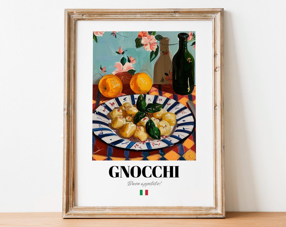 Gnocchi Italian Dumplings Basil Vintage Kitchen Food Art Poster