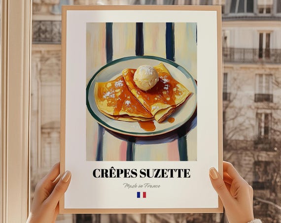 Crpes Suzette French Dessert Wall Art Bon Appetit Patisserie Dining Room Print Poster