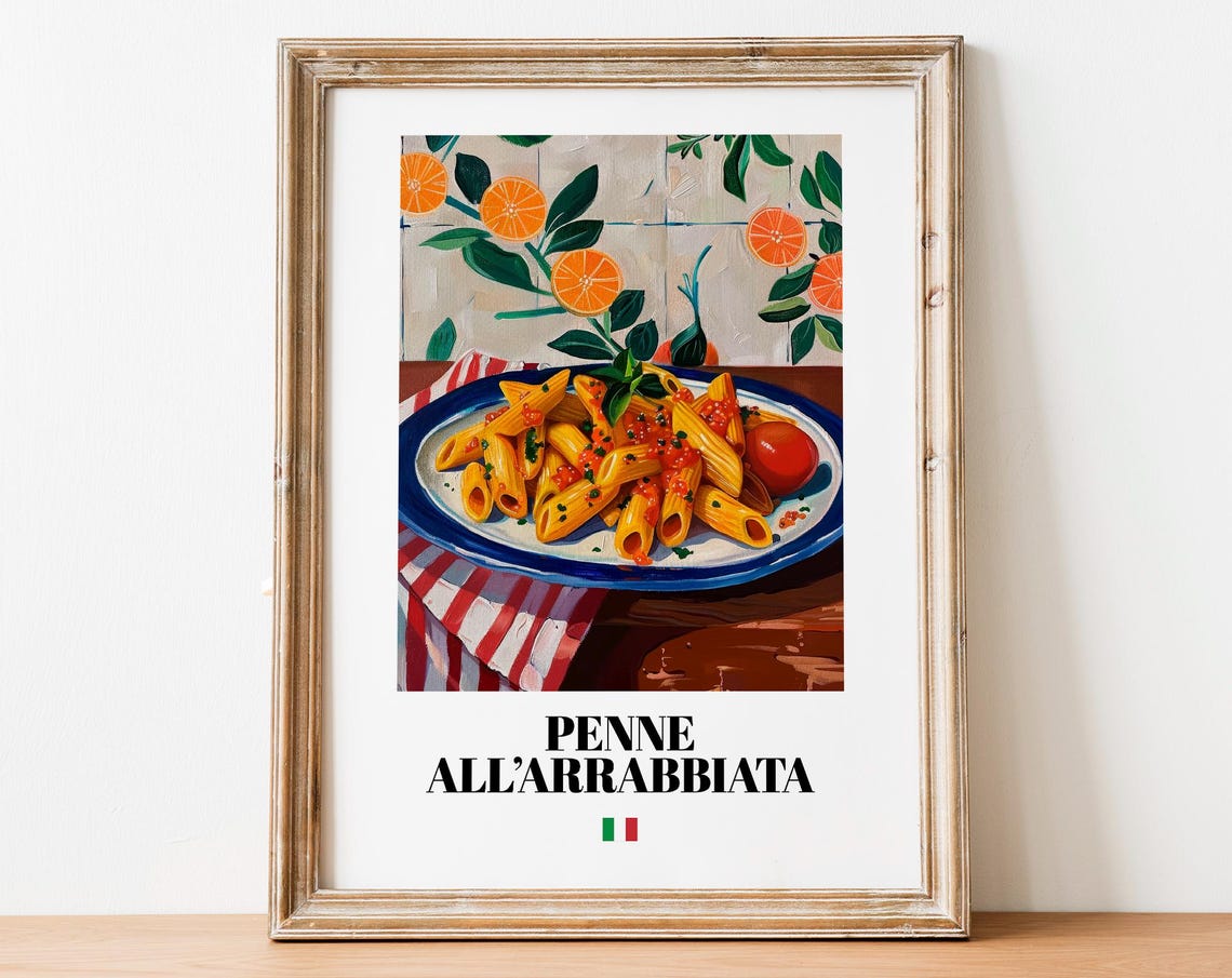 Penne all Arrabbiata Spicy Tomato Pasta Italian Kitchen Wall Poster