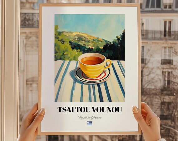 Tsai Tou Vounou Greek Beverage Poster Bar Dcor Wall Art Friend Gift Dining Room