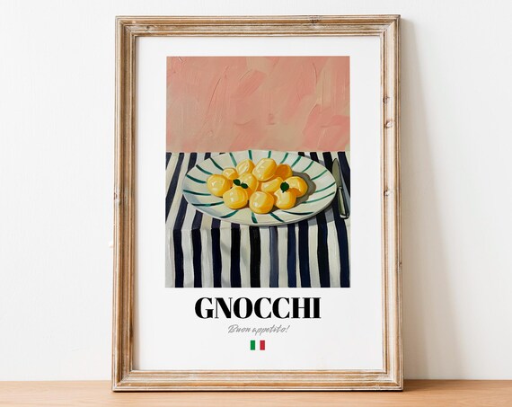 Italian Gnocchi Pasta Foodie Poster Pink Modern Kitchen Wall Decor