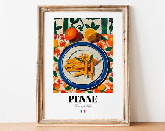 Penne Italian Pasta Oil Painting Citrus Tablecloth Art Poster