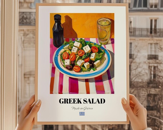 Greek Salad Food Poster Cuisine Recipe Pages Funny Restaurant Art Kitchen Wall