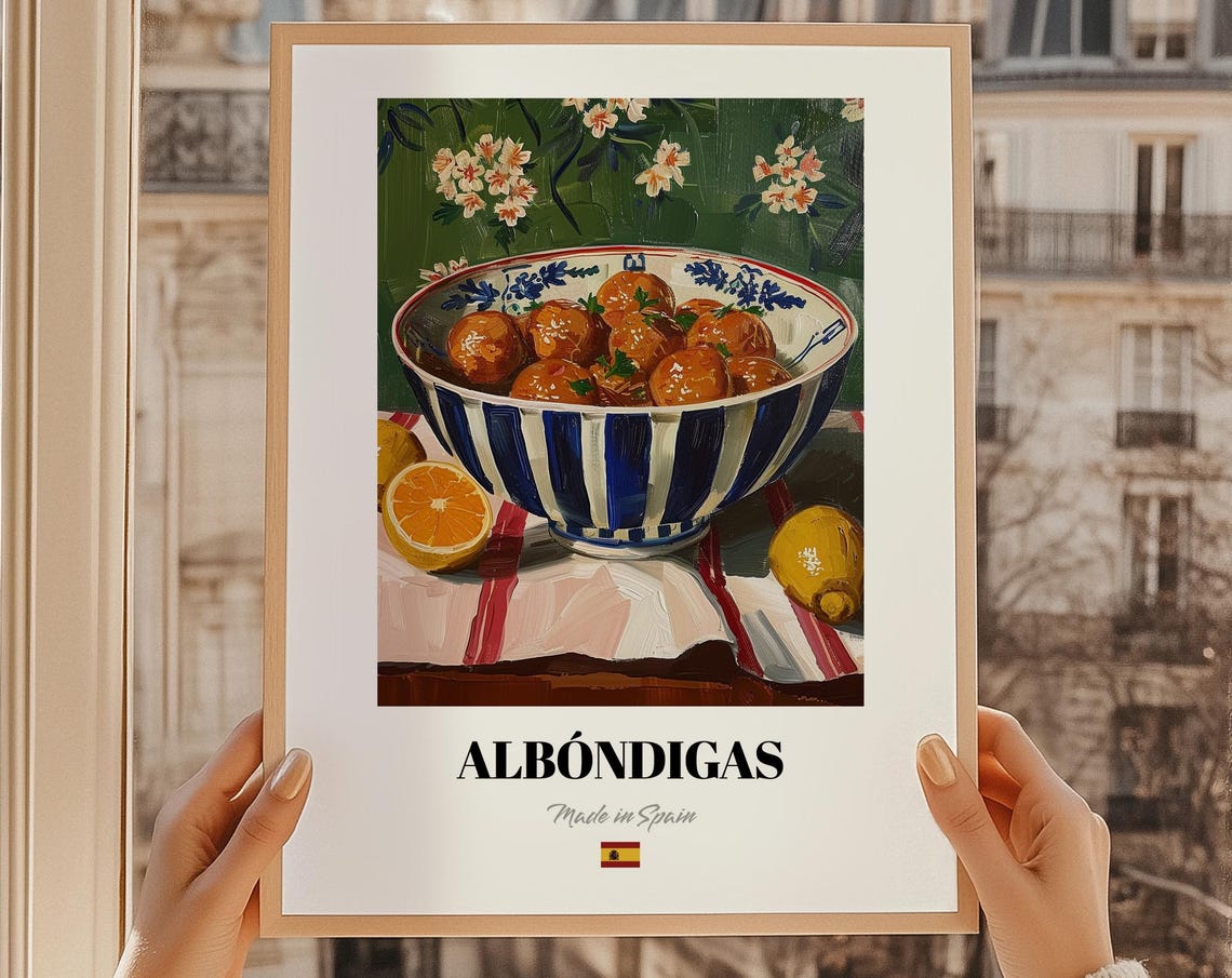 Albondigas Spanish Meatballs Bowl Still Life Kitchen Art Poster