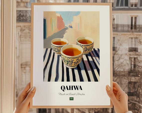 Qahwa Saudi Coffee Poster Bar Dcor Wall Art Friend Gift Kitchen