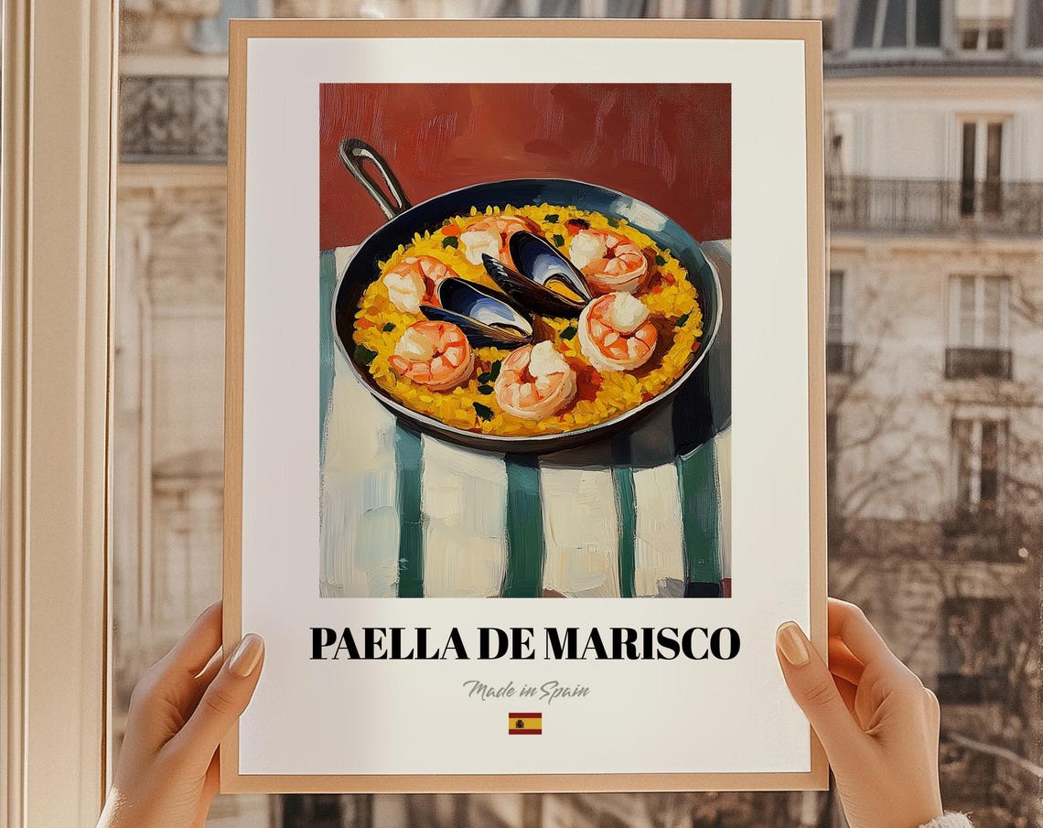 Paella de Marisco Spanish Shrimp Paella Pan Art Kitchen Poster