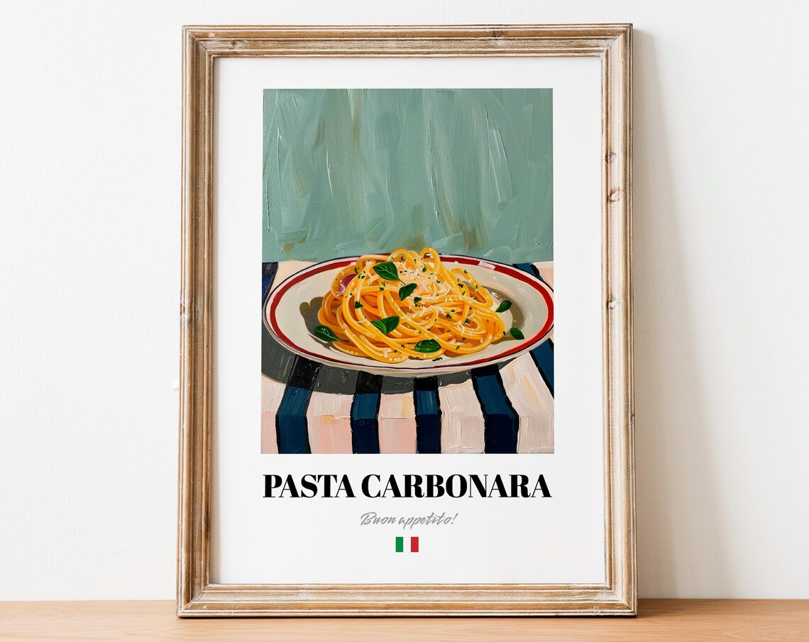 Pasta Carbonara Italian Pasta Poster Buon Appetito Vintage Kitchen Wall Decor