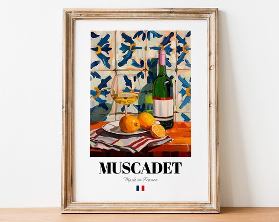 Vintage Muscadet Glass Print Poster Boho Wine Art For Homes And Bars