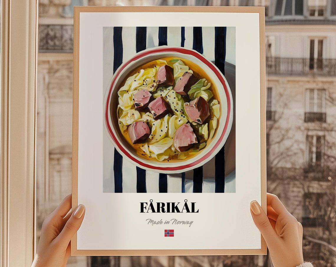 Fårikål Norwegian Lamb and Cabbage Stew Food Illustration Print
