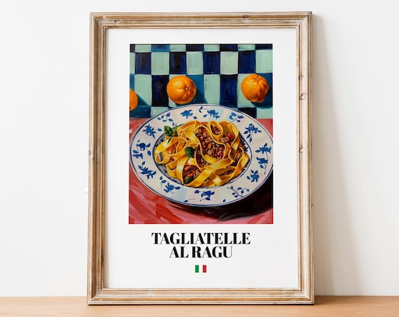 Italian Tagliatelle Al Ragu Pasta Poster Rustic Kitchen Wall Decor Art