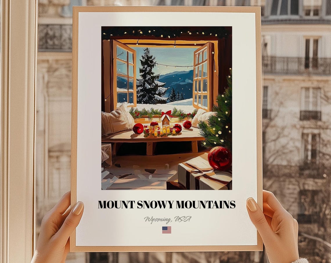 Mount Snowy Mountains Wyoming USA Christmas Window View Poster