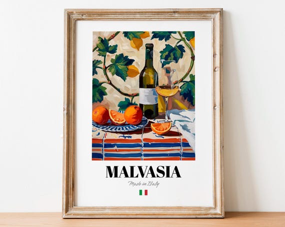 Malvasia Italian White Wine Still Life Vineyard Citrus Kitchen Art Poster