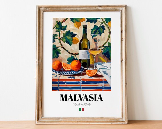 Vintage Malvasia Bottle Print Poster Italian Wine Art For Culinary Spaces