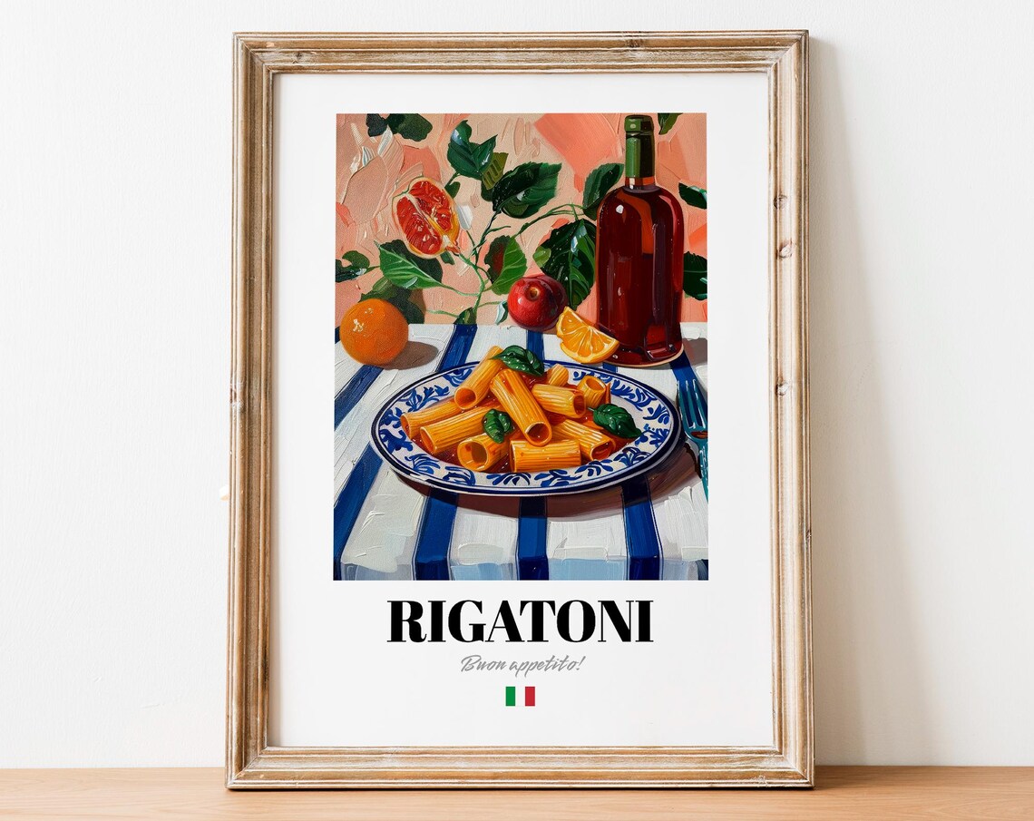 Italian Rigatoni Poster Hearty Pasta Art For Kitchen And Restaurant Walls