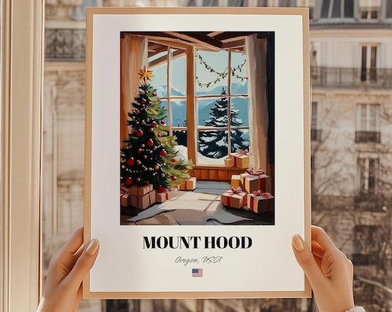 Mount Hood Oregon Cabin Christmas Tree Snowy Mountain View Poster