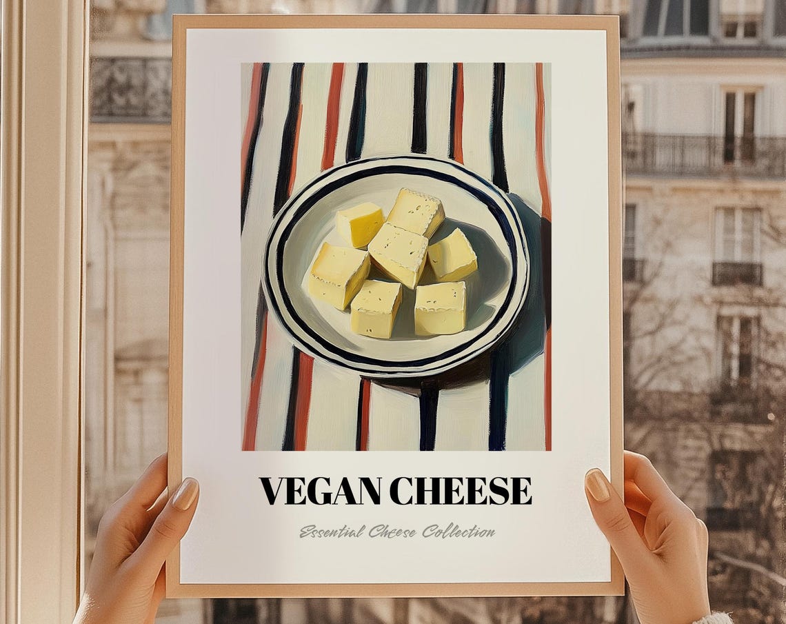 Vegan Cheese Print Pantry Wall Decor Chef Gift Restaurant Kitchen Art