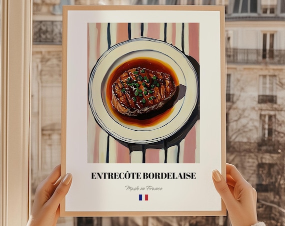 Entrecôte Bordelaise French Steak Wine Sauce Painting Kitchen Art Print