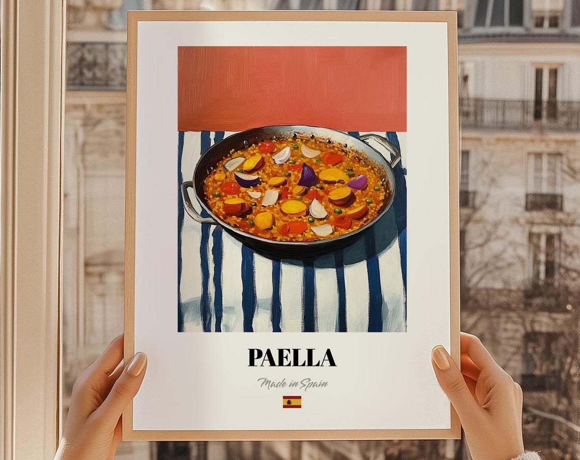 Paella Spanish Saffron Rice Pan Rustic Kitchen Dining Art Poster