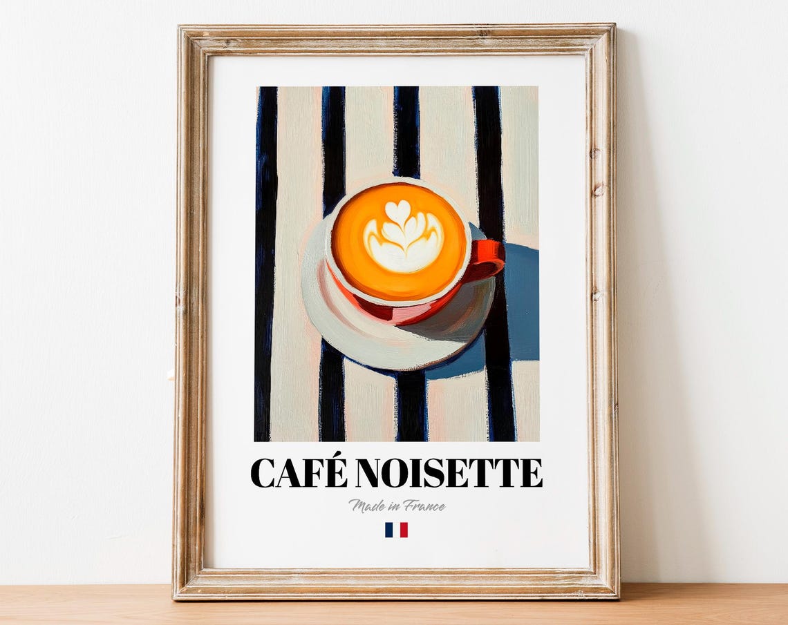 Overhead Cafe Noisette Latte Art Cup Top View French Coffee Poster