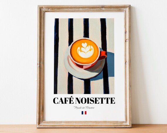 Overhead Cafe Noisette Latte Art Cup Top View French Coffee Poster