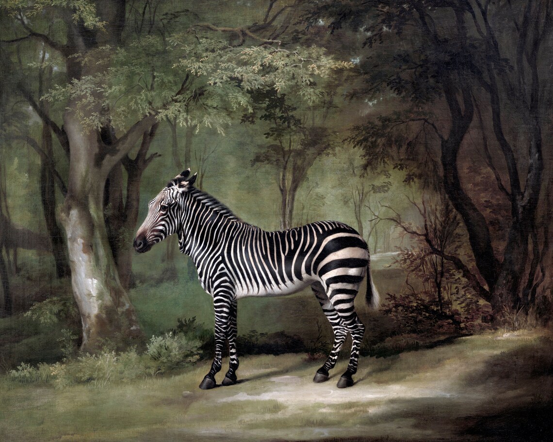 Zebra Print Vintage Landscape Art Print, Green Wall - Image 2