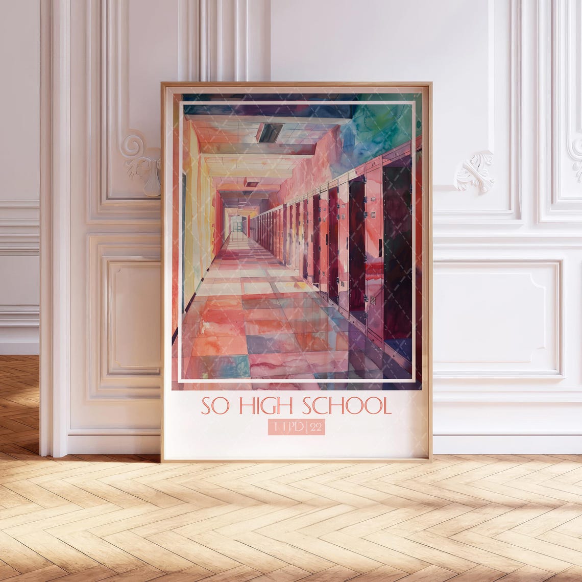 So High School Rosy Pink Hallway Watercolor Song Poster Artwork