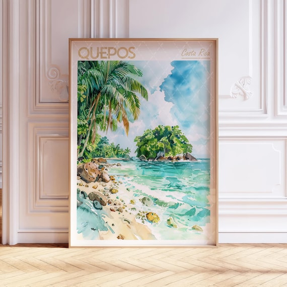 Queopos Watercolor Poster Tropical Wall Art Costa Rica Travel Print City Pastel Colors