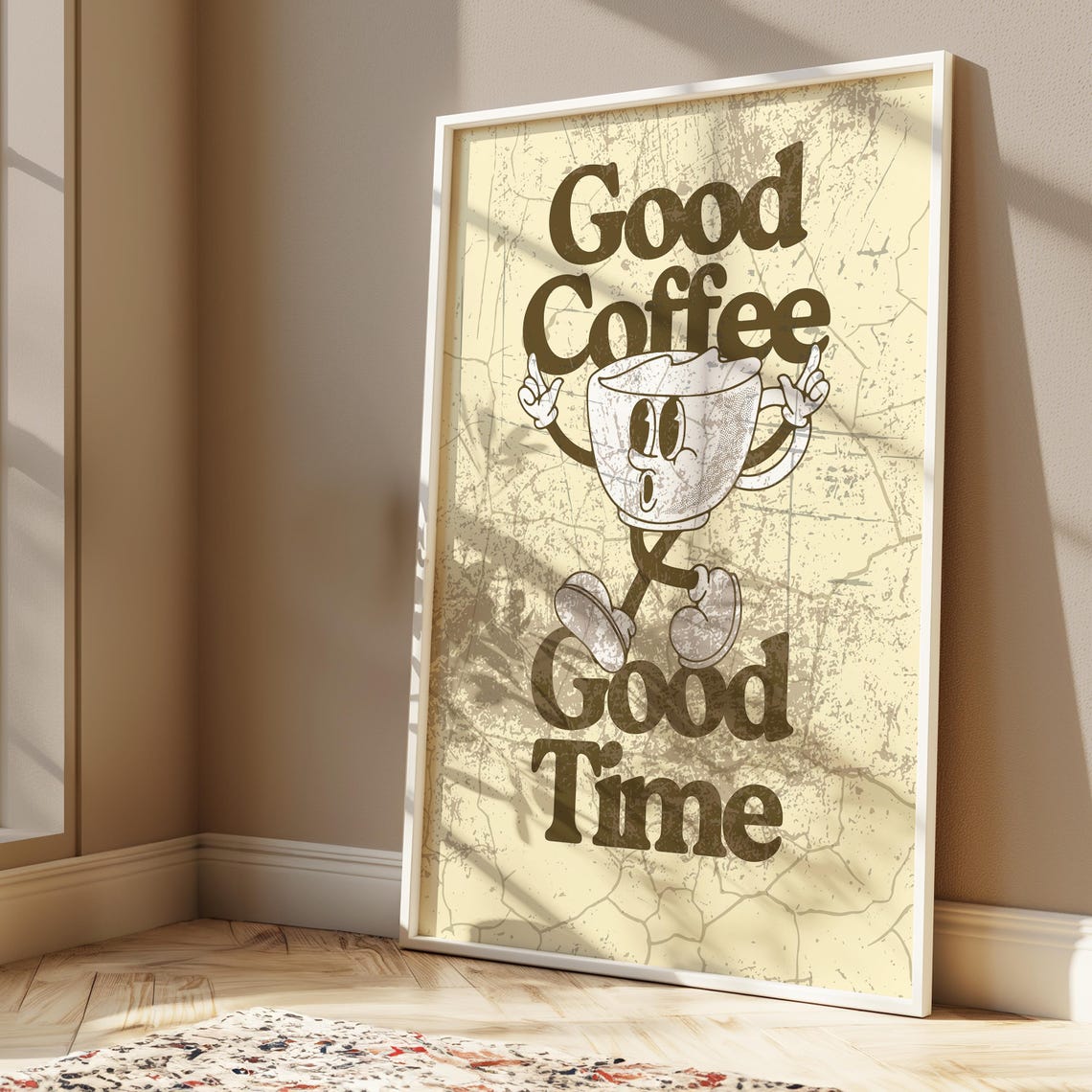 Good Coffee Good Time Retro Cartoon Cup Cafe Kitchen Wall Art