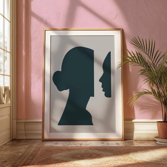 Elegant Dual Silhouette Profiles Modern Minimalist Decor Poster