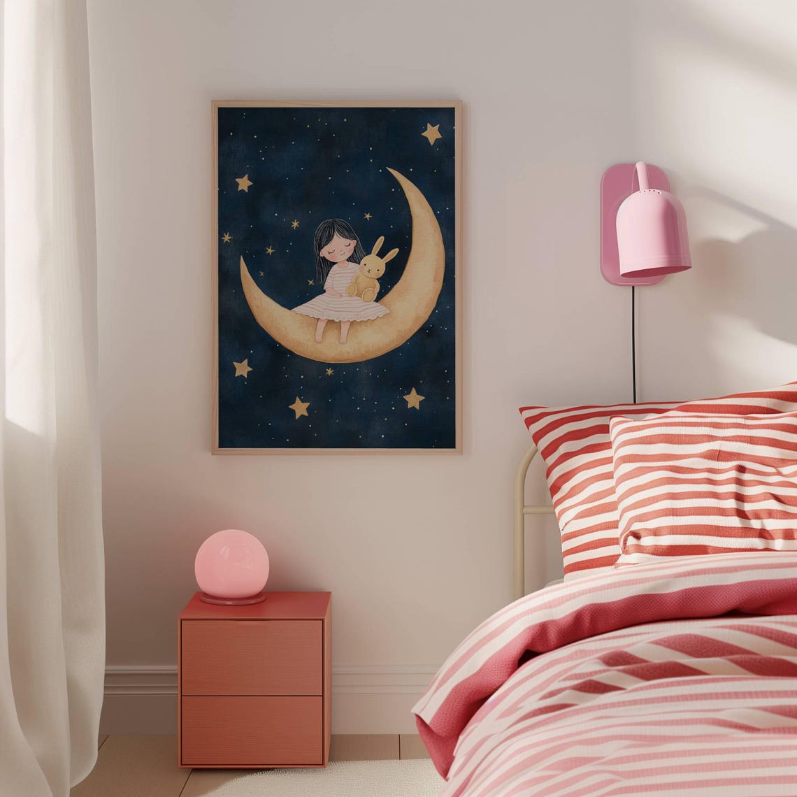 Baby Girl Room Decor Moon Print Nursery Decor Baby Room Decor Star Print Girl Gift Baby Shower Gift Kids Room Moon And Starts Print Bunny - Image 4