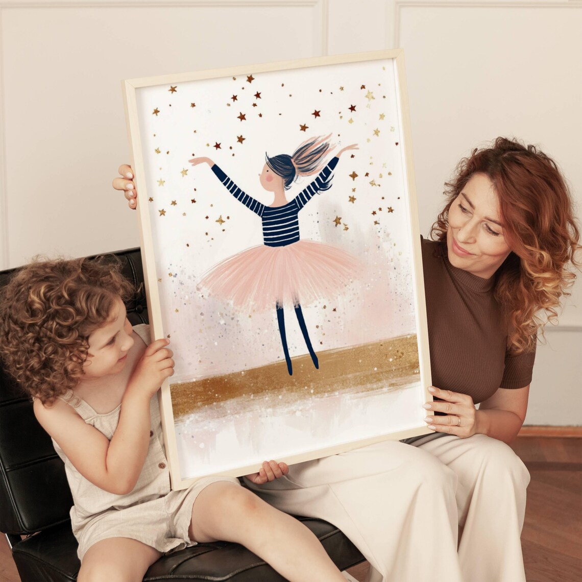 Little Ballerina in Pink Tutu Arms Raised Gold Stars Art Poster - Image 3