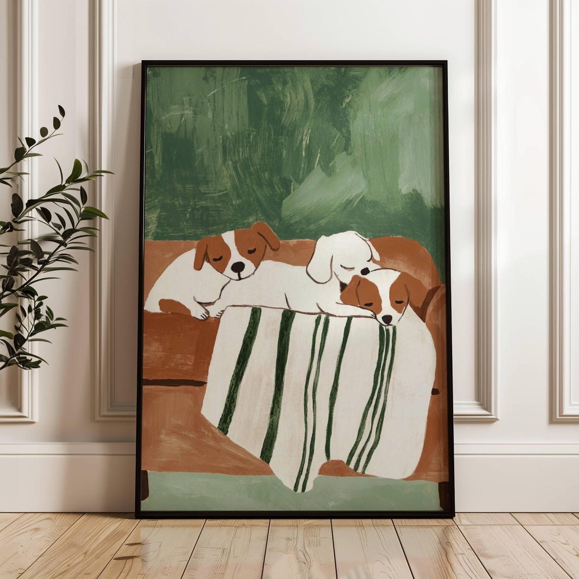 Dog Wall Art Gift For Pet Lovers Puppy Wall Art Kids Dog Illustration Nursery Art Kids Room Print Dog Poster Green And Brown Decor Puppy Art