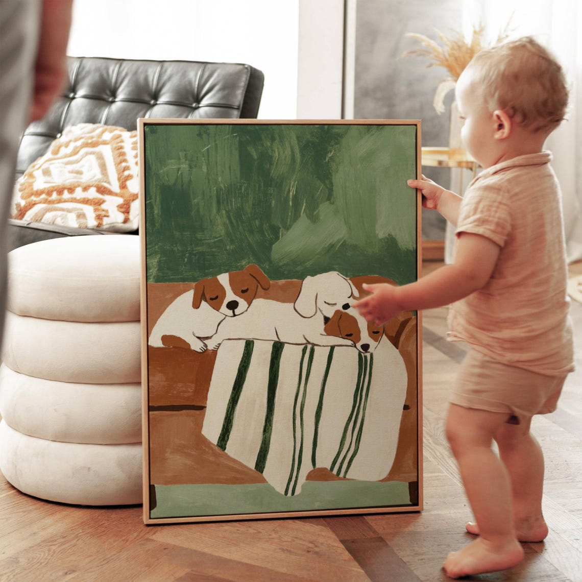 Dog Wall Art Gift For Pet Lovers Puppy Wall Art Kids Dog Illustration Nursery Art Kids Room Print Dog Poster Green And Brown Decor Puppy Art - Image 2