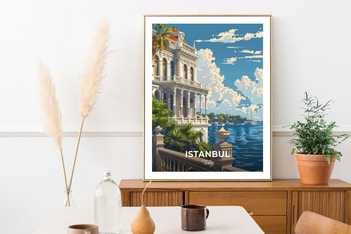 Istanbul Turkey Dolmabahce Palace Waterfront View Travel Poster - Image 2