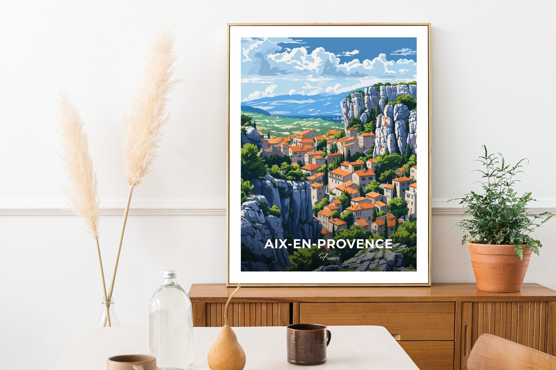 Aix En Provence France Cliffside Village Limestone Cliffs Travel Poster - Image 2