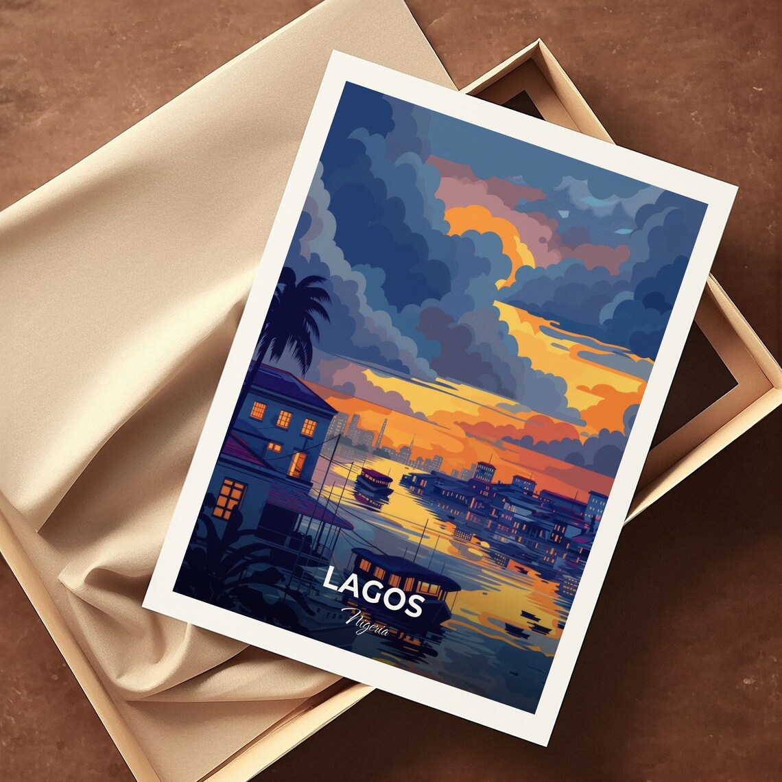Lagos Nigeria Harbour Sunset Waterfront Boats Cityscape Travel Poster - Image 3