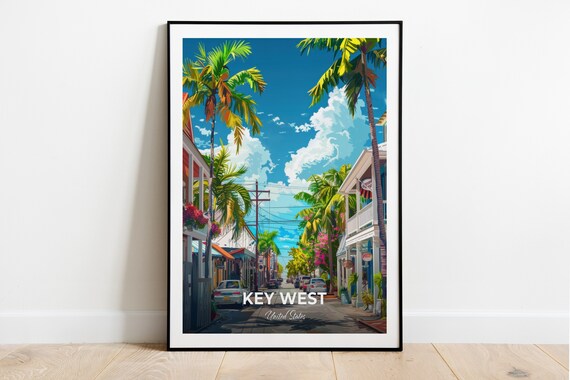 Key West Duval Street Palms Colorful Storefronts Florida USA Travel Poster