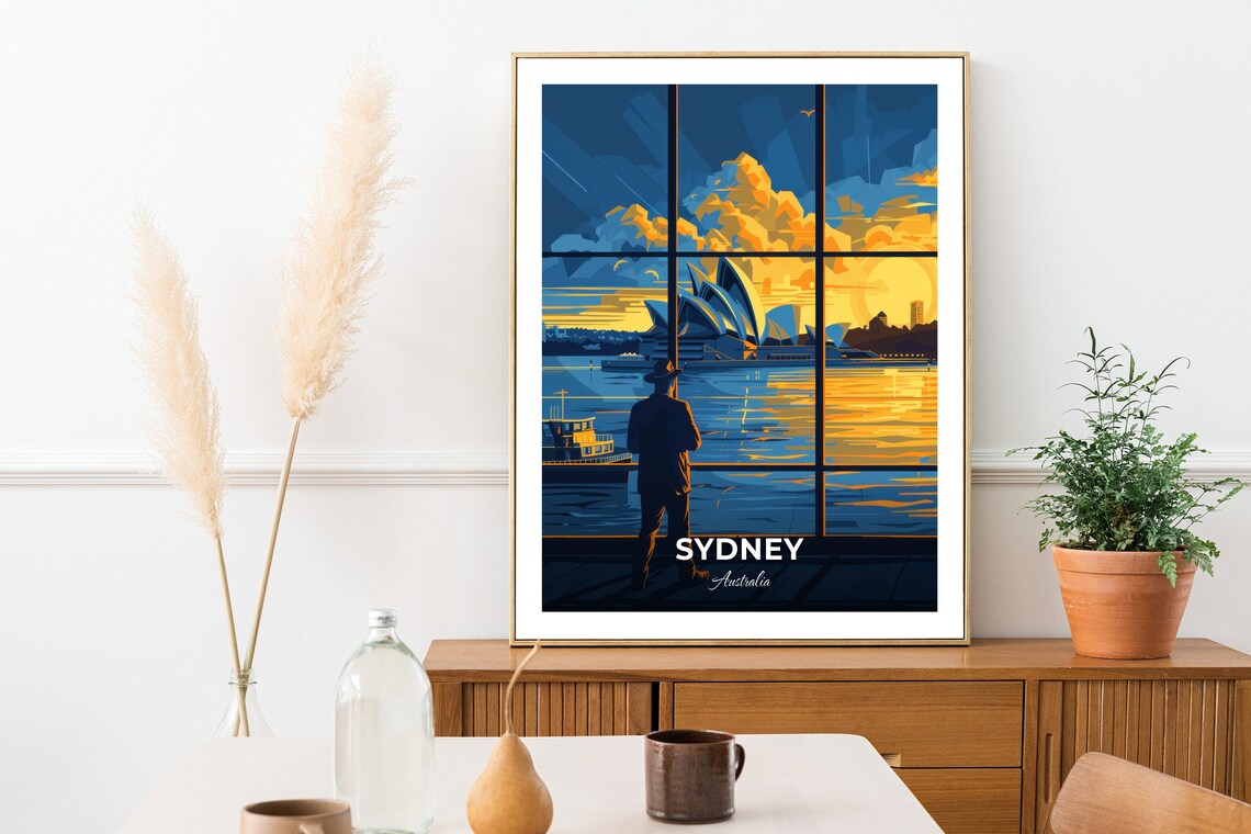 Sydney Opera House Sunset Through Glass Window Silhouette Travel Poster - Image 2