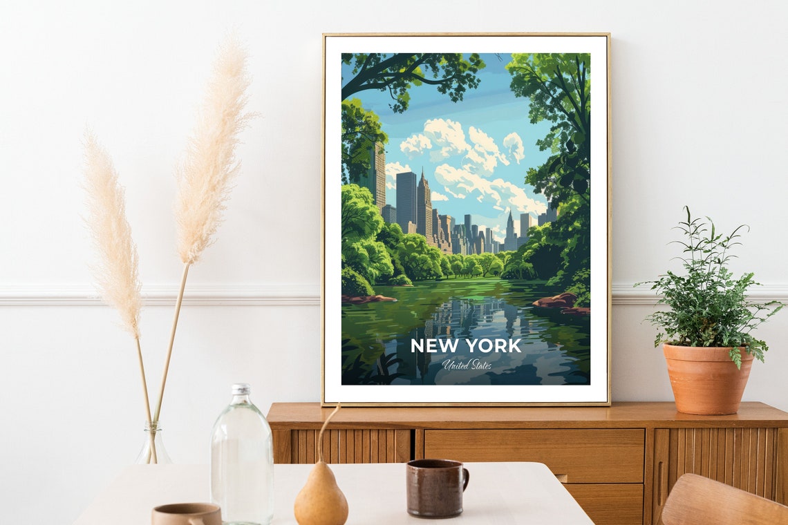 New York Central Park Lake Skyline Reflection United States Poster - Image 2