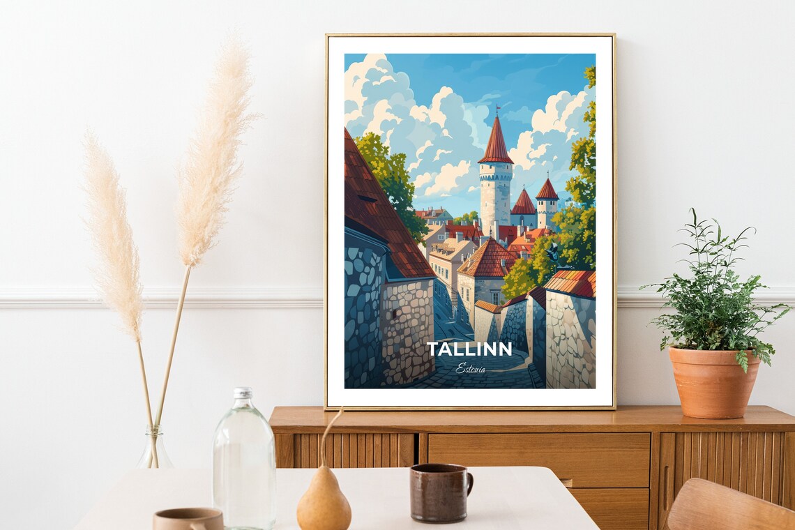 Tallinn Estonia Old Town Stone Walls Red Roofs Castle Travel Poster - Image 2