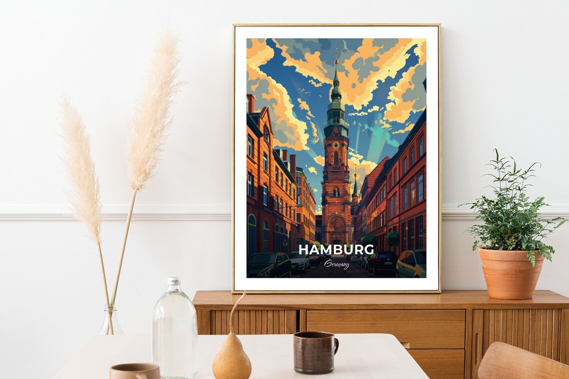 Hamburg Germany Saint Michaelis Church Tower Vintage Travel Poster - Image 2