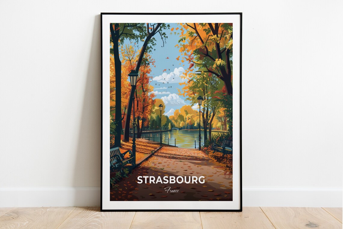 Strasbourg France Parc Orangerie Autumn Path Fallen Leaves Park Poster