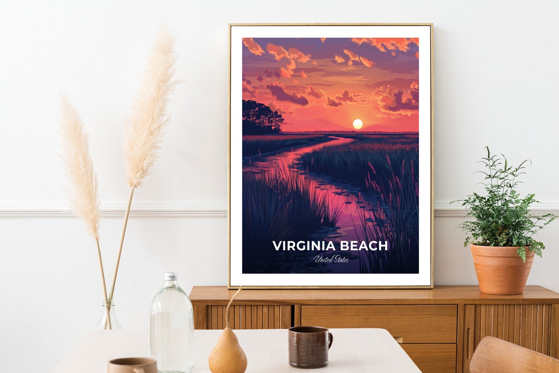 Virginia Beach Serene Marsh Sunset Wetlands Glow Travel Poster - Image 2