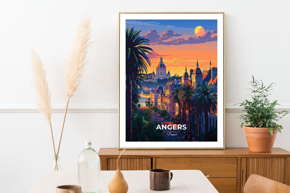 Angers France Sunset Domed Church Old Town Skyline Travel Poster - Image 2
