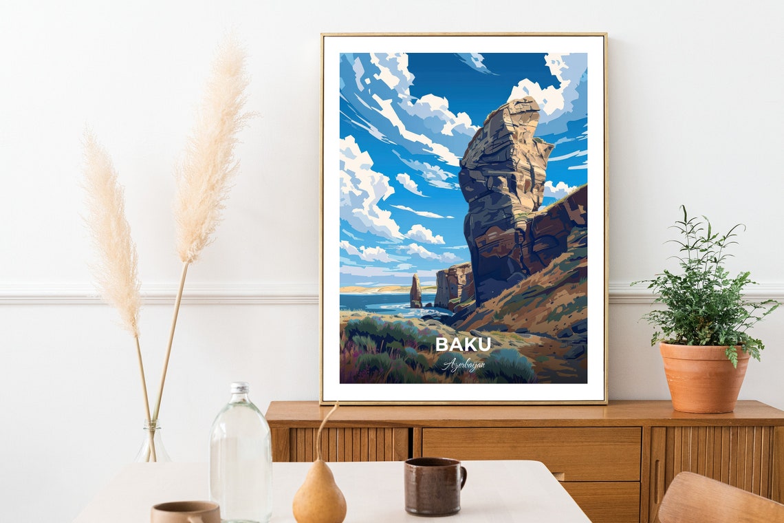 Baku Azerbaijan Dramatic Sea Rock Formation Rugged Coast Poster - Image 2