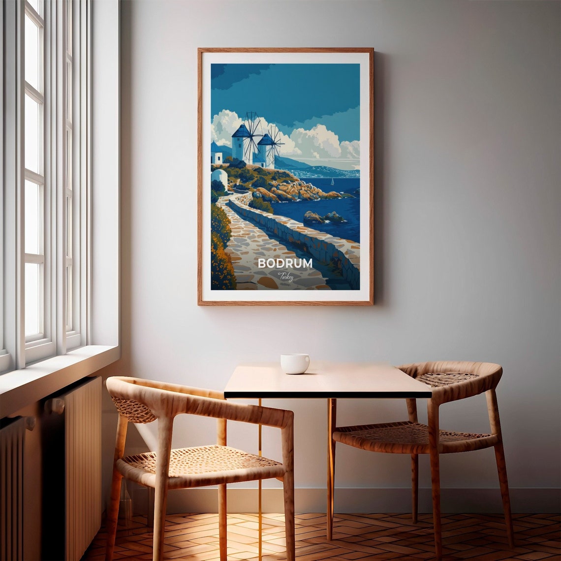 Bodrum Turkey Classic Windmills Rocky Shore Deep Blue Sea Poster - Image 2